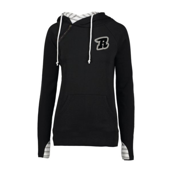 Ladies Black Stripe Double Hood Pullover